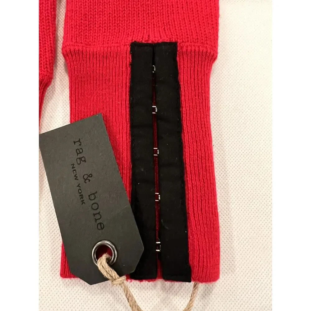 Rag & Bone Fingerless Gloves Red W/ Black Hook & Eye Panel 70% Wool 30% Cashmere